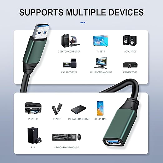 Kumiho 100FT USB 3.0 Extension Cable with Extension Chipsets Signal Booster Active Type A Male to A Female for PlayStation, Xbox, Keyboard, Mouse, USB Flash Drive, Printer, Camera and More