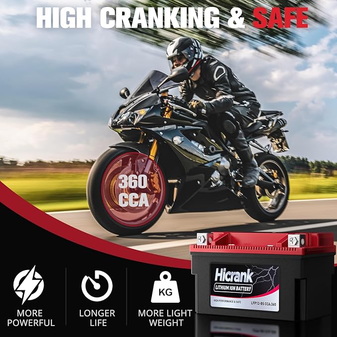 YTX12-BS 12V 6Ah,360CCA LiFePO4 Lithium Motorcycle Battery,Powersports Battery for Honda KTM Yamaha Harley Fit ATV, UTV, Scooter, Motocross, Lawn Mower, Jet Ski, Polaris