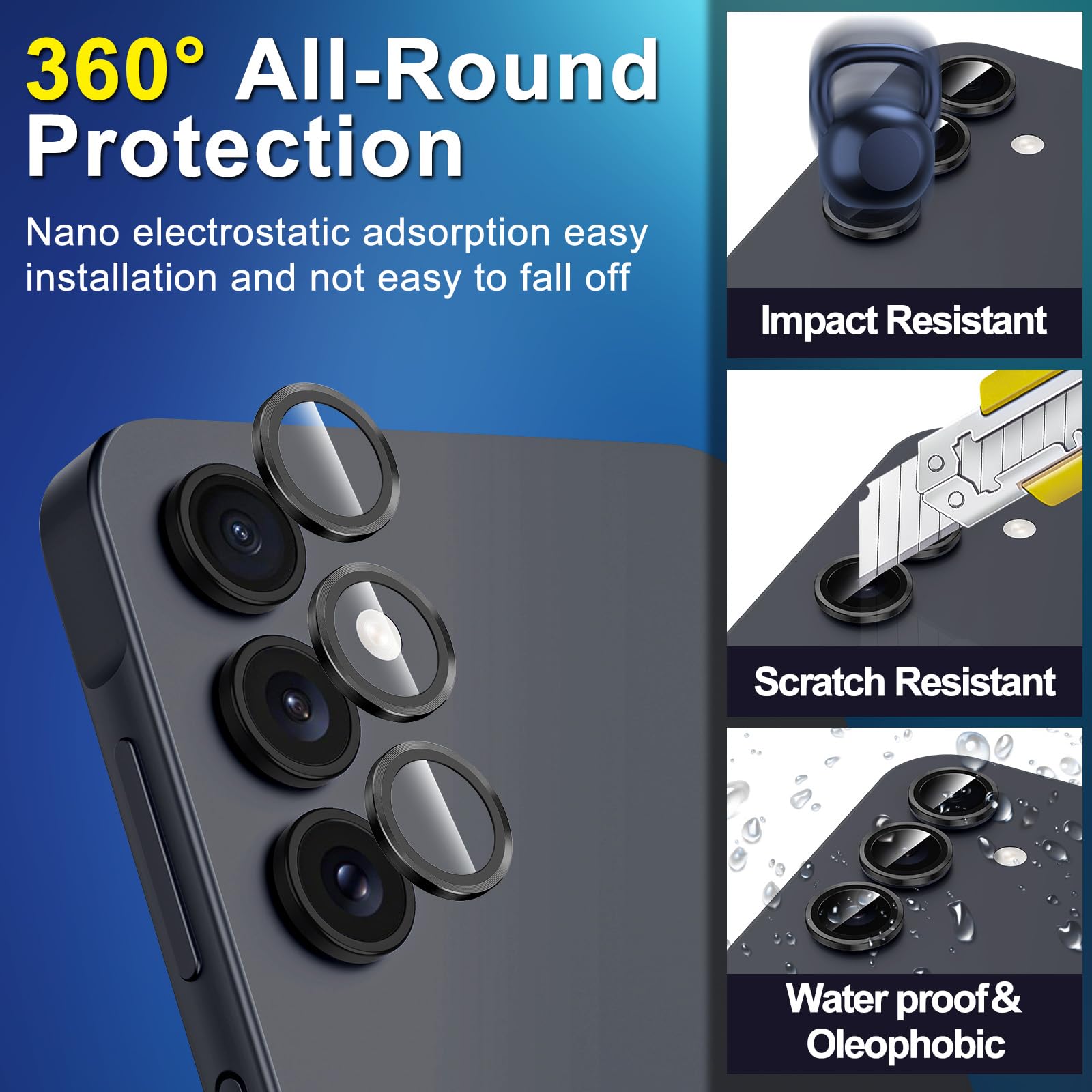 Avocase for Samsung Galaxy A16 Camera Lens Protector, Individual Metal Ring Tempered Glass Lens Cover, [Strong Adsorption] Scratch Resistant Ultra-Thin HD Clear Lens Cover, 1 Set-Black