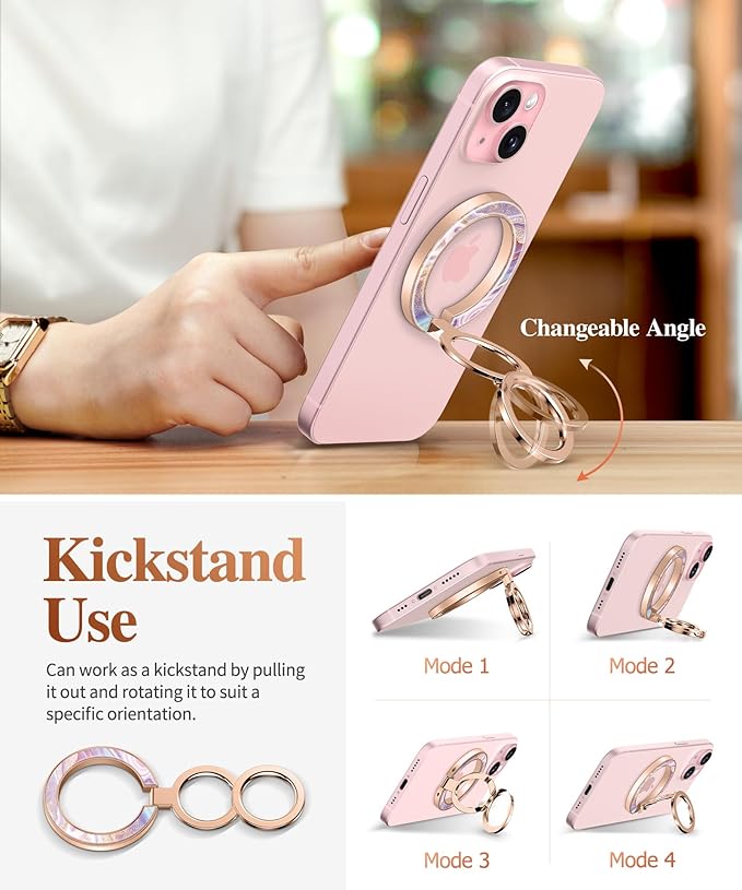 GVIEWIN Magnetic Phone Ring Holder, Compatible with MagSafe Phone Grip with Adjustable Stand, Magnet Phone Ring Kickstand for iPhone 16 Pro Max/Plus/15/14/13/12 Series/Other Phones (Flowing Sakura)