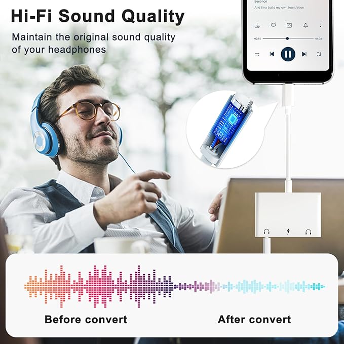 USB C to 3.5mm Audio Adapter, 3 in 1 Aux to USB C Headphone Splitter Dual 3.5mm Audio Jack and PD 60W Fast Charging, Compatible for iPhone 15 16,Galaxy S22 S21/Note 20,Pixel 4 3 XL,Huawei,etc