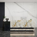 Front Desk Reception Counter - Lockable Storage & Keyboard Tray | Reception Desk with Counter, Customizable Large Counter Table (Black+White, 116'')