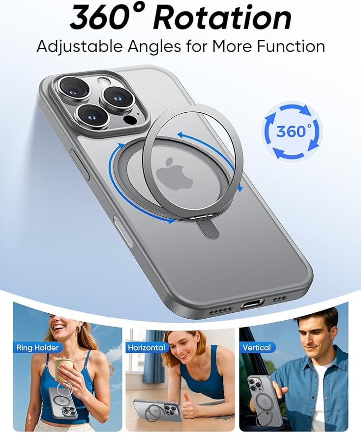 MAGIC JOHN 360° Rotatable Magnetic Invisible Stand for iPhone 16 Pro Max Case [Camera Control Button] [Compatible with MagSafe] 16FT Shockproof for iPhone 16 Pro Max Case with Kickstand, Gray