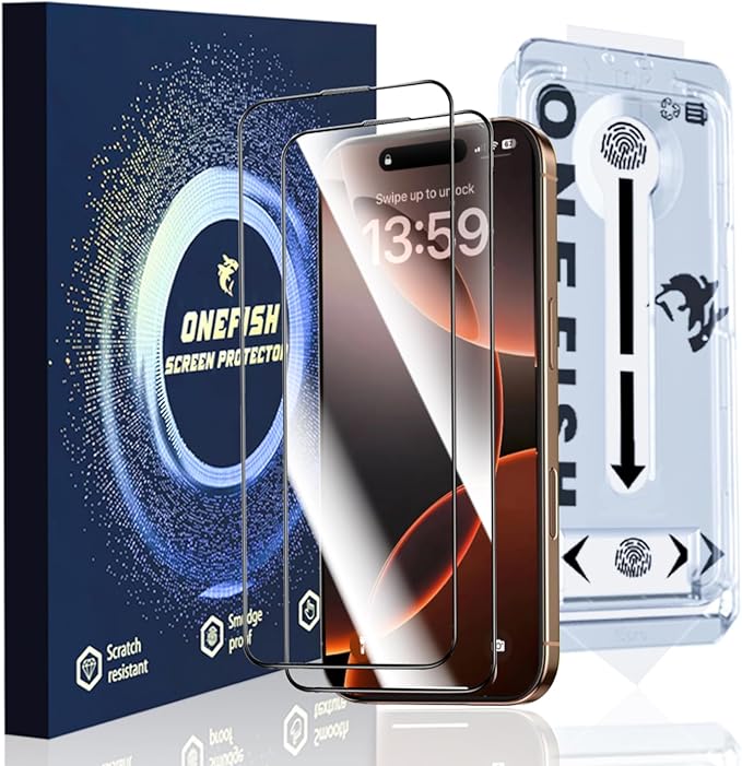OneFish Full Edge Tempered Glass Screen Protector for iPhone 11 Pro/XS/X 5.8 inch 2 Pack Edge Reinforcement, Self-Aligning Installation, Case Friendly HD Screen Protectors