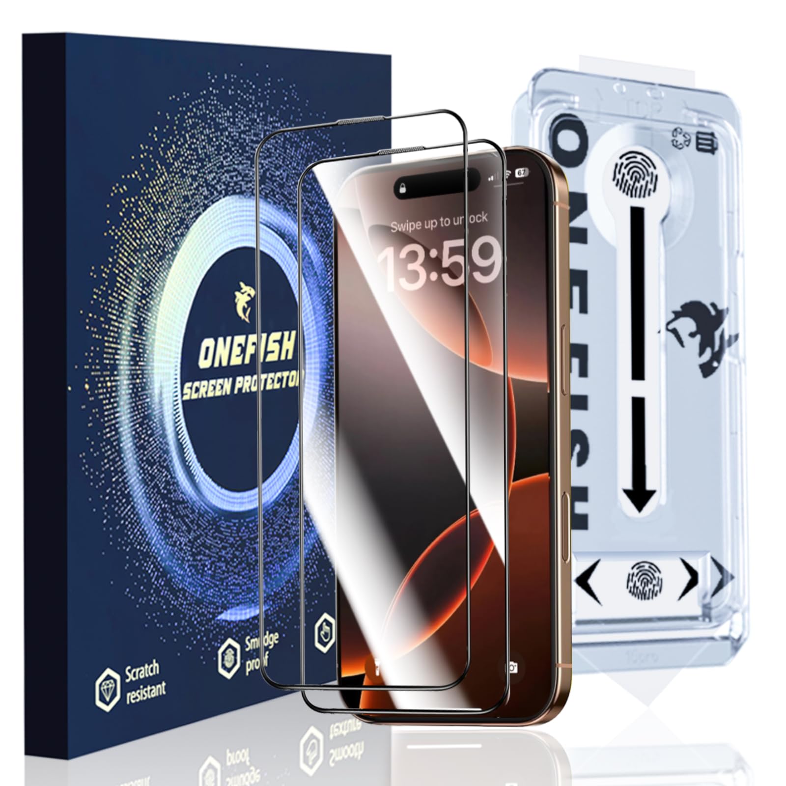 OneFish Full Edge Tempered Glass Screen Protector for iPhone 11 Pro/XS/X 5.8 inch 2 Pack Edge Reinforcement, Self-Aligning Installation, Case Friendly HD Screen Protectors