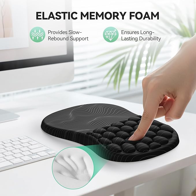 TECKNET Ergonomic Mouse Pad with Wrist Rest, Soft Mousepad with Massage Design, Memory Foam and Non-Slip PU Base for Pain Relief, Gaming Mouse Pad for Desk, Home, Office, 12x8 Inches, Black White