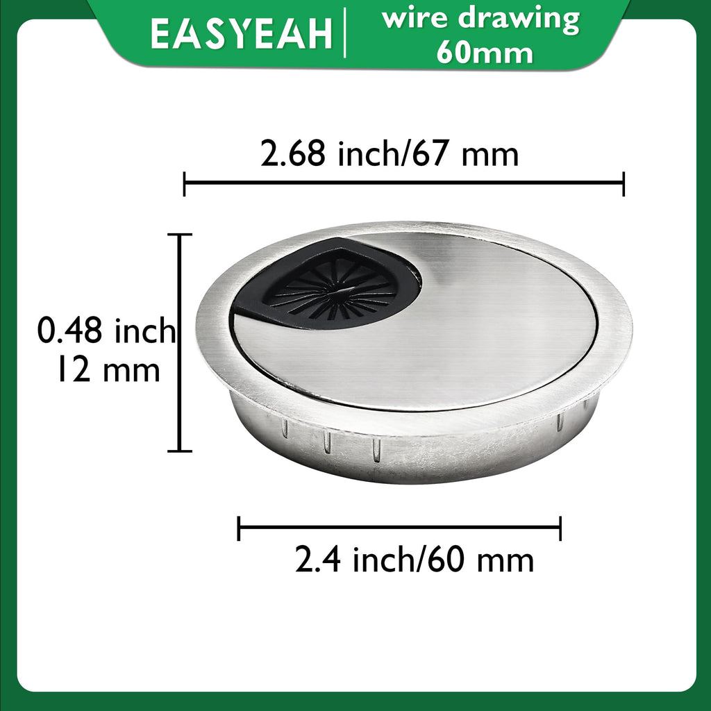 EASYEAH 2 Pcs Desk Grommet 2-3/8" / 60 mm, Zinc Alloy Desk Cord Hole Cover