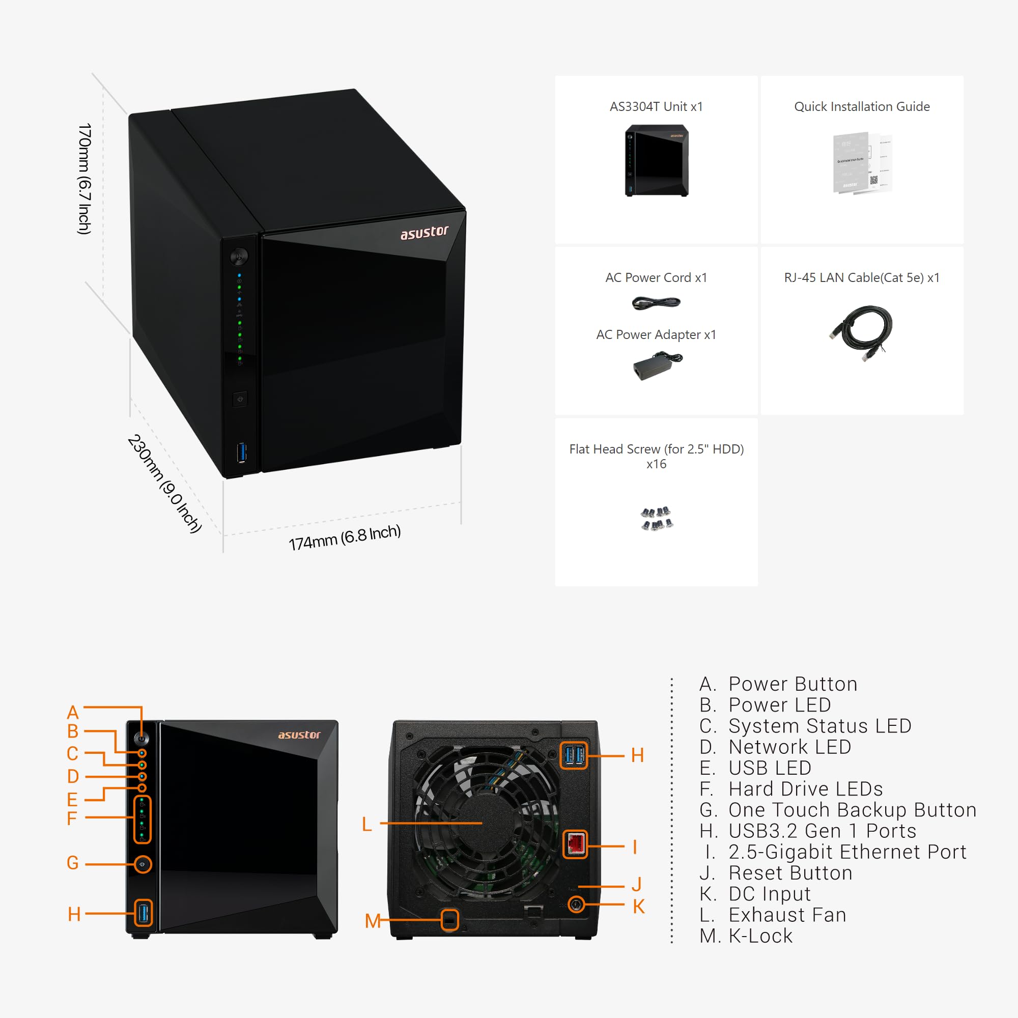 Asustor Drivestor 4 Pro Gen2 AS3304T v2, 4 Bay NAS, 1.7GHz Quad-Core, 2GB RAM DDR4, 2.5GbE High-Speed Network, Personal Media Server, Best Value Home Cloud, Network Attached Storage(Diskless)
