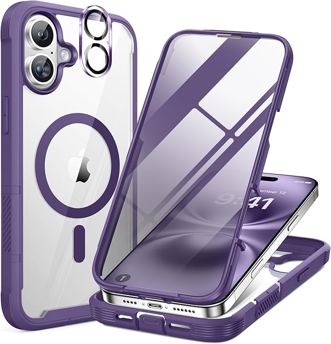 Miracase for iPhone 16 Case 6.1'', [Bubble Free] Full-Body Bumper Phone case with Built-in Full Glass Screen &Camera Control,No Gap,Compatible with MagSafe,Drop Proof 16 Cover