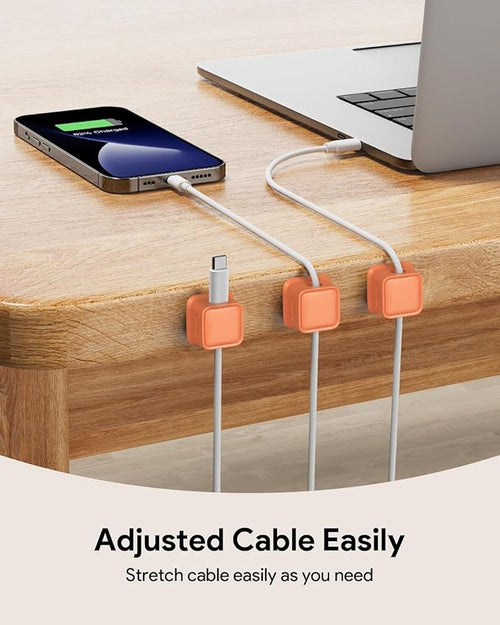 8 Pack Cord Organizer, Magnetic Cable Clips, Under Desk Management, Orange