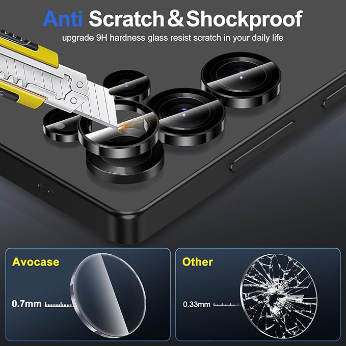 for Samsung Galaxy S25 Ultra Camera Lens Protector, Individual Metal Ring Tempered Glass Lens Cover, [Strong Adsorption] Scratch Resistant Ultra-Thin HD Clear Lens Cover, 1 Set-Black Ring