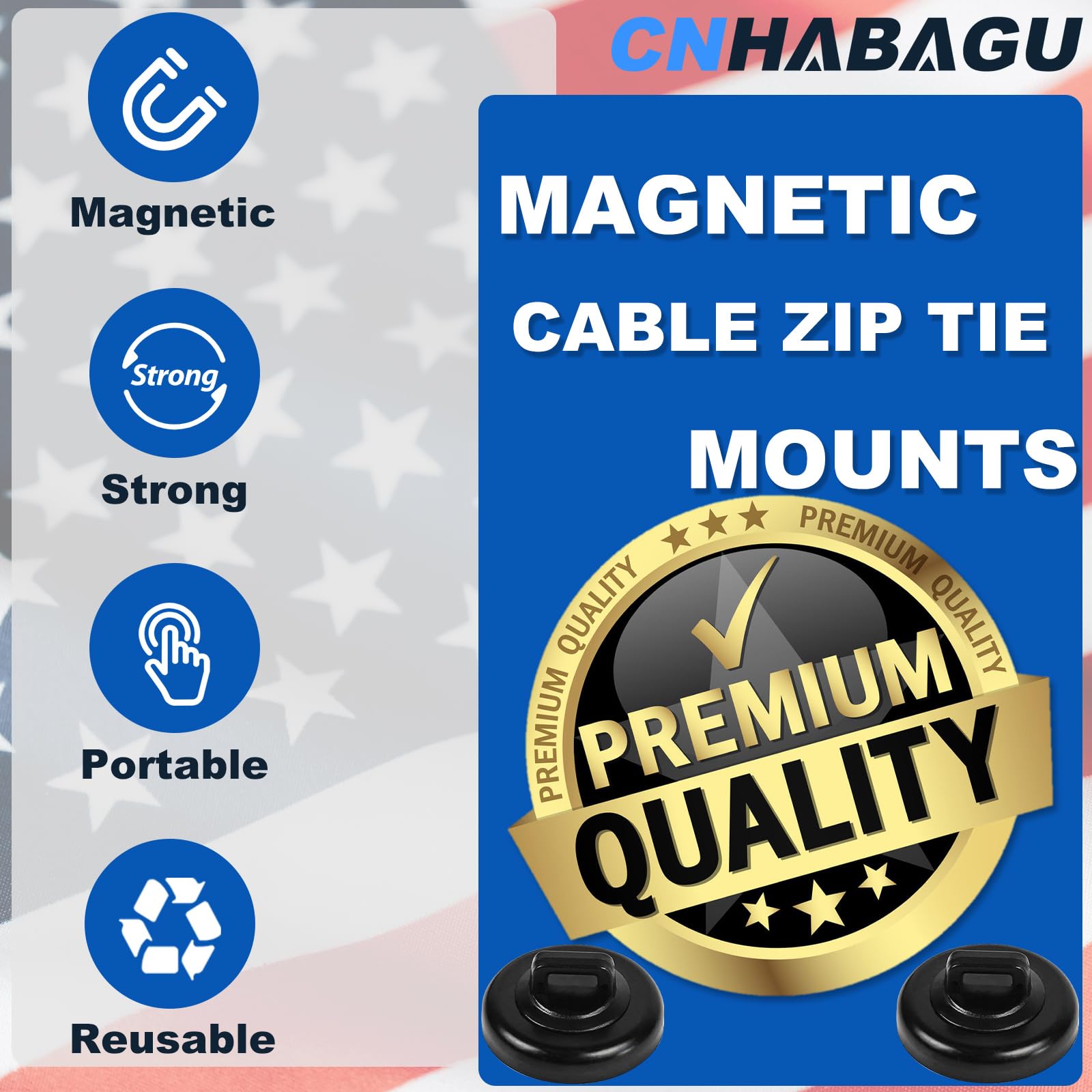 CNHABAGU Magnetic Zip Tie Mounts Magnet Cable Tie Mount Clips Base Automotive Wire Cable Management Wire Clips Management for Car Boat Trailer Marine Office Electrical Wiring (Black 12 Pcs)