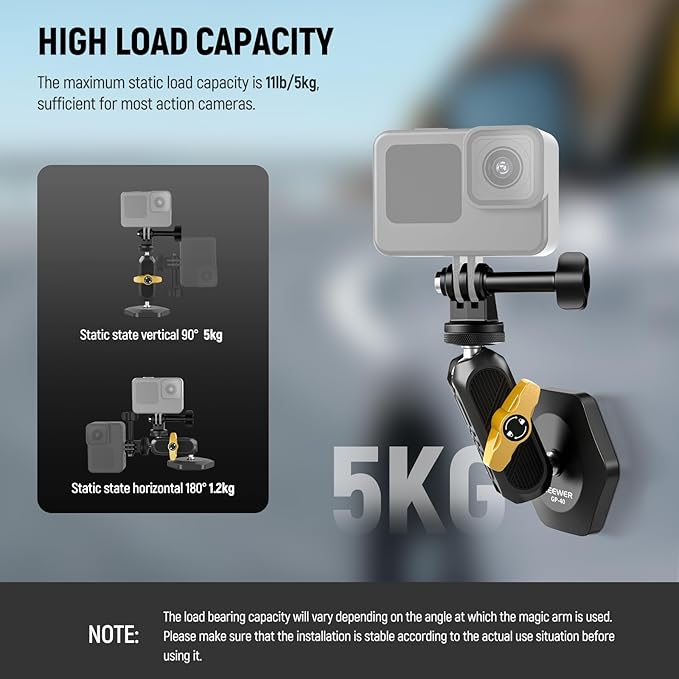Neewer Magnetic Action Camera Car Mount Kit with Magic Arm Stand & Phone Holder Attachment Compatible with GoPro Hero 13 12 11 10 Go Pro Max DJI Action Insta360 iPhone 16 Pro Max S24 Ultra, GP-40