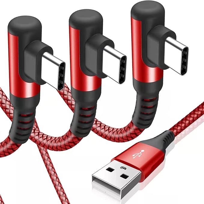 sweguard USB C Cable Right Angle [3Pack, 10FT+6.6FT+3.3FT], USB Type C iPhone 16 Charger Cable Nylon Braided Cord for iPhone 15 16 Pro Max Plus, Samsung Galaxy S25 S24 S23 S22 S21 S10 Note 20 10, Moto
