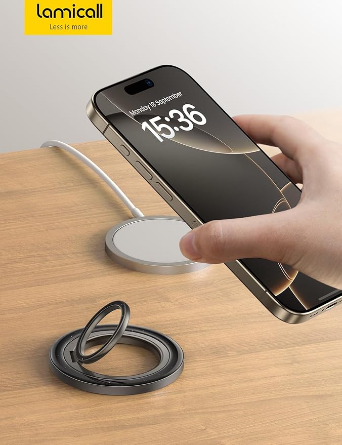 Lamicall [2025 Upgrade Metal Gear Hinge] Magnetic Phone Ring Grip for MagSafe, [4.4lbs Ultra Strong Magnet] Finger Holder Stand, Easily Pull Ring Out, Mag Safe Accessory for iPhone 16 15 14 Pro Max