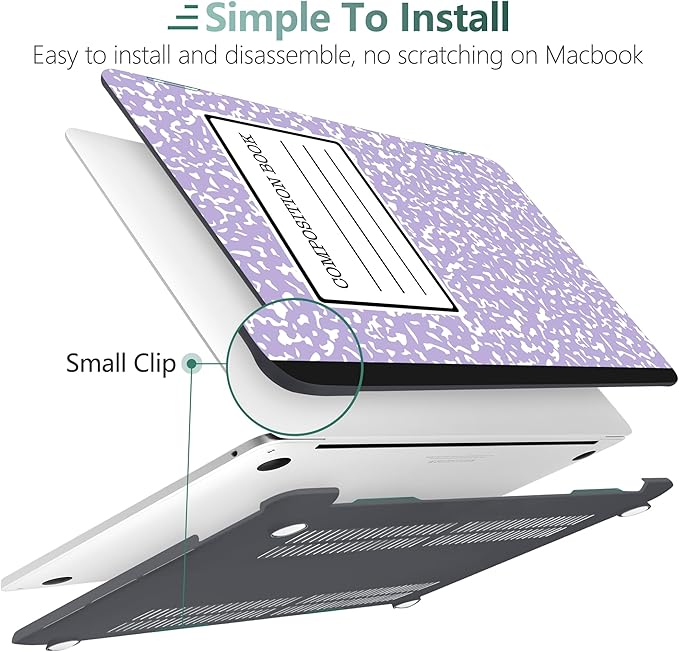 MEEgoodo Case for MacBook Pro 13 inch Case with M2 Chip 2022 2021 2020 New A2338 M1 A2251 A2289, Hard Shell with Keyboard & Camera Cover Compatible with 13 inch MacBook Pro, Composition Book Purple