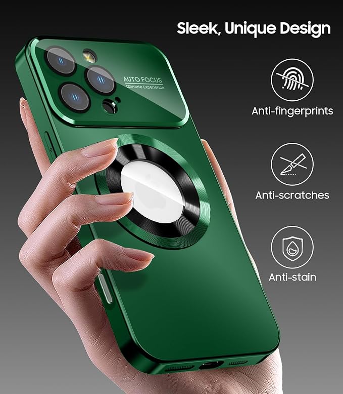 Magnetic for iPhone 16 Pro Max Case, Compatible with MagSafe, Built-in Camera Lens Protector, Logo View, Military Grade Drop Protection Phone Cover, Green