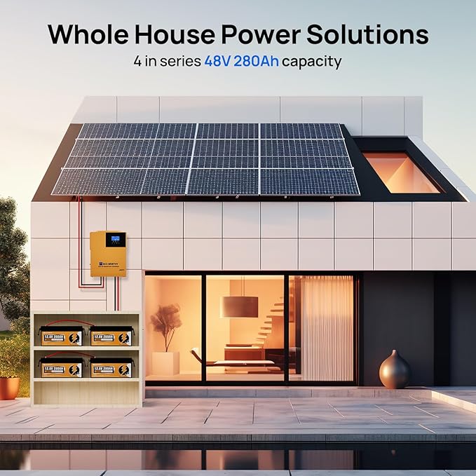 ECO-WORTHY 48V 280Ah (4 Packs) LiFePO4 Lithium Battery with Bluetooth, Low-Temp Protection, 6000+ Deep Cycles, 14.34kWh Energy, for RV, Off-Grid, Solar Power System, Home Backup, Back up Power, Marine