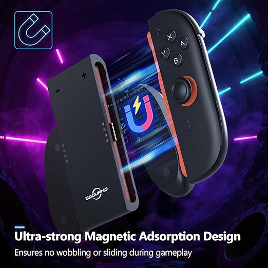 Switch 2 Joycon Charging Grip, Super Magnetic Charger Handle for Nintendo Switch 2 Joycons, Ergonomic Controller Grip for Playing While Charging, Switch 2 Accessories Black (USB Charging Black)