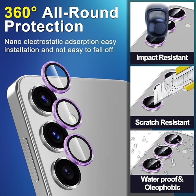 for Samsung Galaxy S24 FE Camera Lens Protector, Individual Metal Ring Tempered Glass Lens Cover, [Strong Adsorption] Scratch Resistant Ultra-Thin HD Clear Lens Cover, 1 Set-Purple