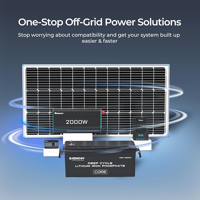 Renogy 12V 200Ah Lithium LiFePO4 Deep Cycle Battery, 5000+Deep Cycles, 200A BMS,Backup Power for Trolling motor, Cabin,Marine, Off-Grid Home Energy Storage-Core Series