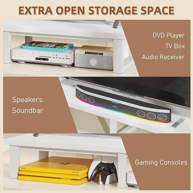 YAOHUOO 45" Large TV Riser for 32-60 inch TV, TV Riser Stand Shelf with Steel Legs, Tabletop TV Stand Riser for Home Office,White