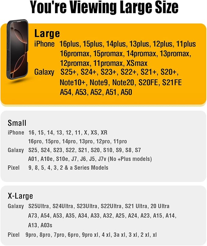 Case for Large iPhone Plus, Pro Max 16 15 14 13 12 11 XS, Samsung Galaxy S25+ S24+ S23+ S22+ S21+, Cell Phone Belt Holster Clip, ID Card Holder Pouch, Fits with Case On, Pewter Large