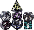 Dice Set D&D,Dungeons and Dragons Metal Dice Set with Box, Crack Glitter Polyhedral Dice for Role Playing Game (Matte Black 7 Colors)