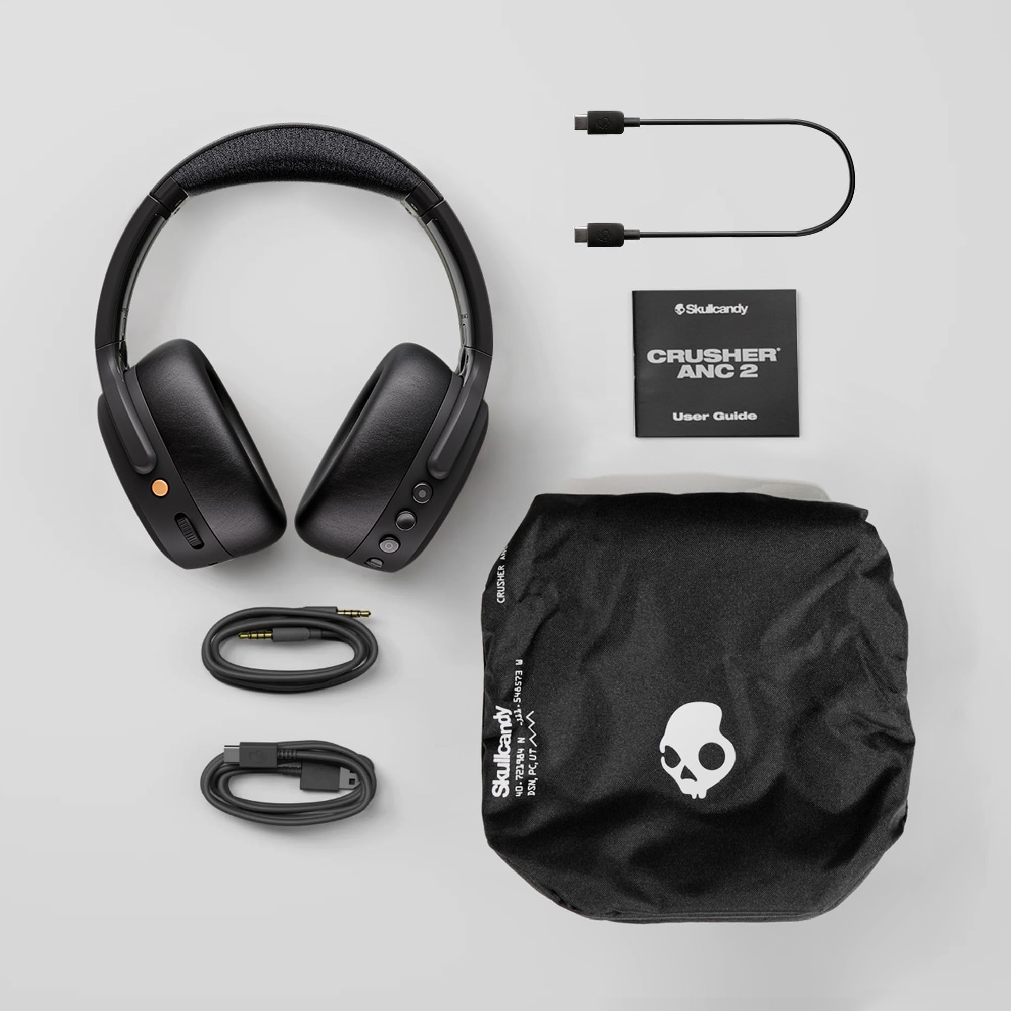 Skullcandy Crusher ANC 2 Wireless Over-Ear Bluetooth Headphones with Extra USB-C Charging Cable, Multi-Sensory Bass, Active Noise Cancelling, 60 Hours Battery, Microphone iPhone Android - Bone