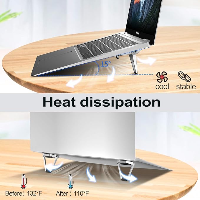 Laptop Stand for Desk, Portable Anti-Slip Keyboard Riser, Zinc Alloy Keyboard Stands, Computer Stand Compatible with MacBook Air/Pro, 10-15.6 Inches Laptops and Keyboards (Sliver)