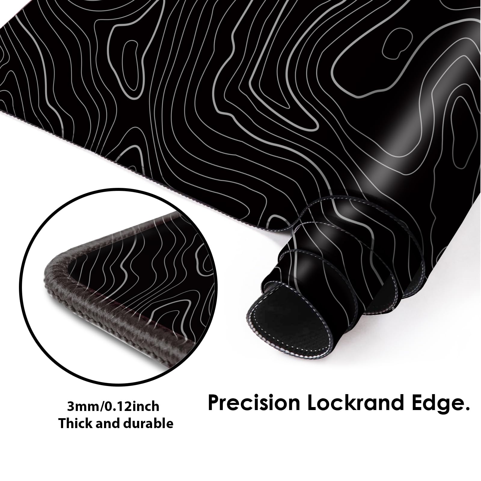 Galdas Mouse Pad For Gaming,XXL XL Large Mouse Mat Long Extended MousePad Desk Mat Non-Slip Rubber Mice Pads Stitched Edges Thin (31.5 x 11.8 x 0.12 Inches) Topographic Map