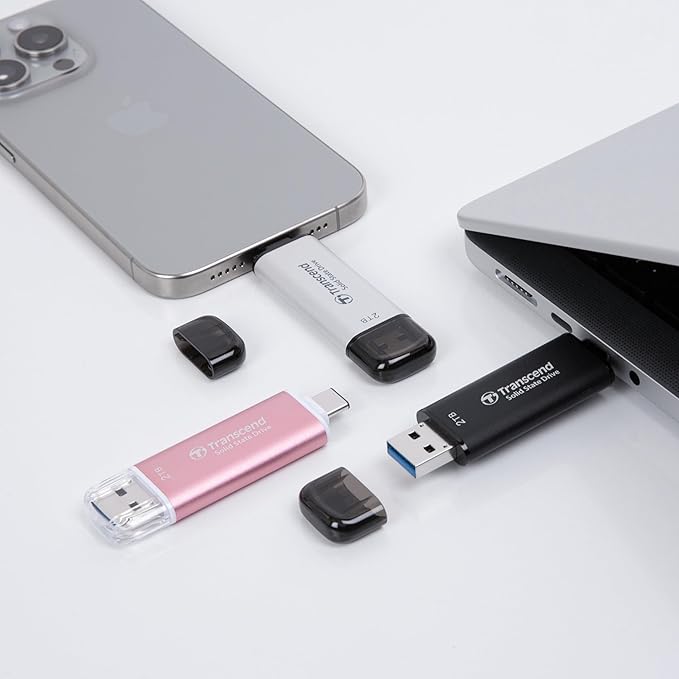 Transcend 512GB External SSD, Up to 1,050MB/s, Dual USB Flash Drive for iPhone&iPad&Mac, Windows&Android, Tablet&PC, Smart TV, USB 3.2 Gen 2 Thumb Drive Photo Stick, 2-in-1 Type C &Type A Memory Stick