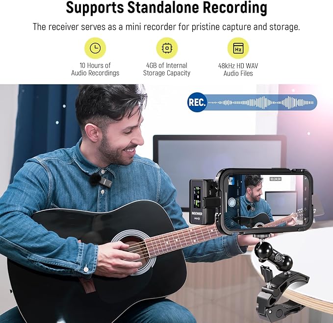 NEEWER CM28 Wireless Lavalier Microphone System with Charging Case Noise Canceling 4GB Storage 9Hrs Recording 48KHz 16 Bit Uncompressed Audio Lapel Mic Compatible with iPhone iPad Android PC Camera