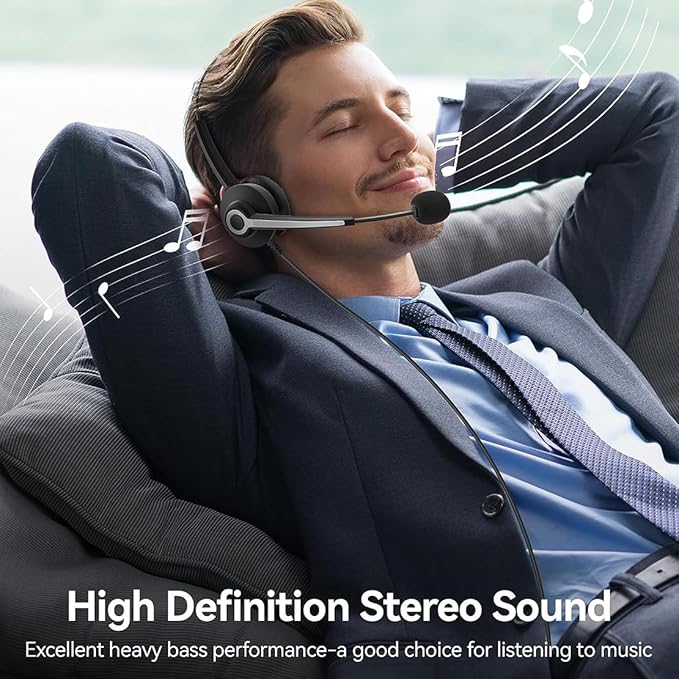 USB-A/USB C/3.5mm Jack 3-in-1 PC Headset, Wired & Noise with Noise-Cancelling Microphone for Laptop - Type-C Computer Headphones with Mic in-line Control for Home