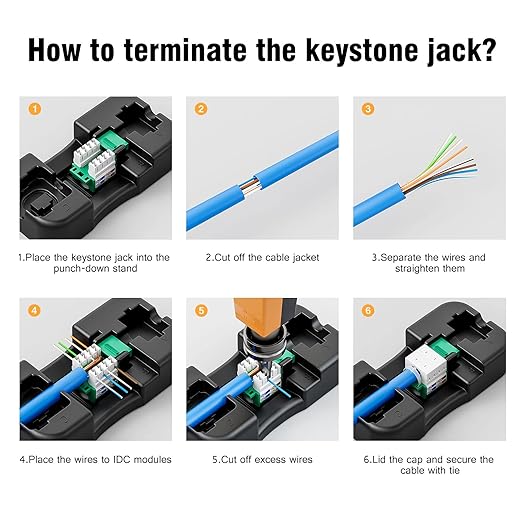 iwillink 10Gbps Cat6 Keystone Jack, RJ45 Keystone Jack 25-Pack and Keystone Punch-Down Stand, UTP Modular Ethernet Jack Insert 90-Degree, Punch Down Keystone Jack Adapter, Green