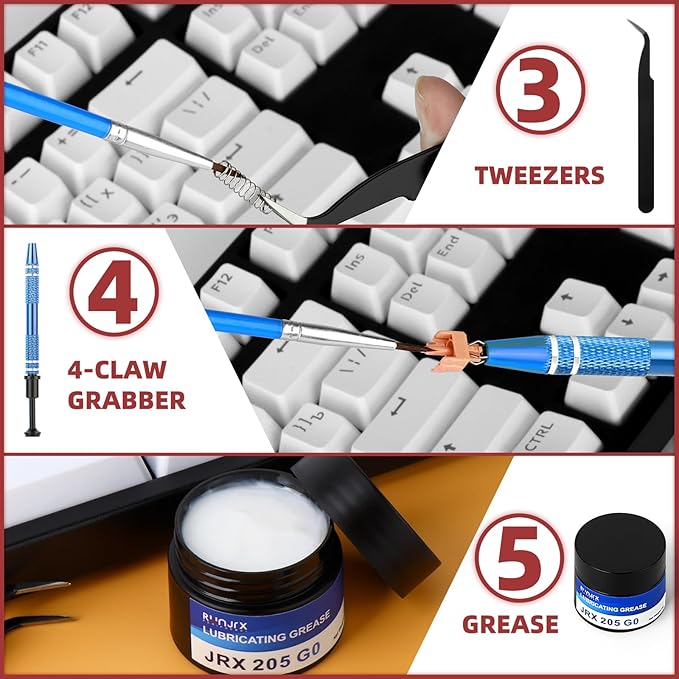 YIMAGUJRX RUNJRX Keyboard Lube Kit JRX 205G0 0.53oz/15g for Mechanical Keyboard Switch Lube, Keyboard Removal Tool with Keycap Puller,Switch Puller,Tweezers(6 Pcs)