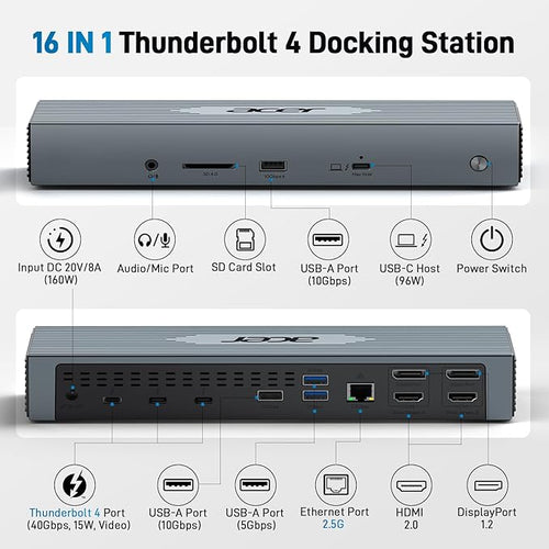 Acer Thunderbolt 4 Dock, 16 in 1 DisplayLink Docking Station 4 Monitor
