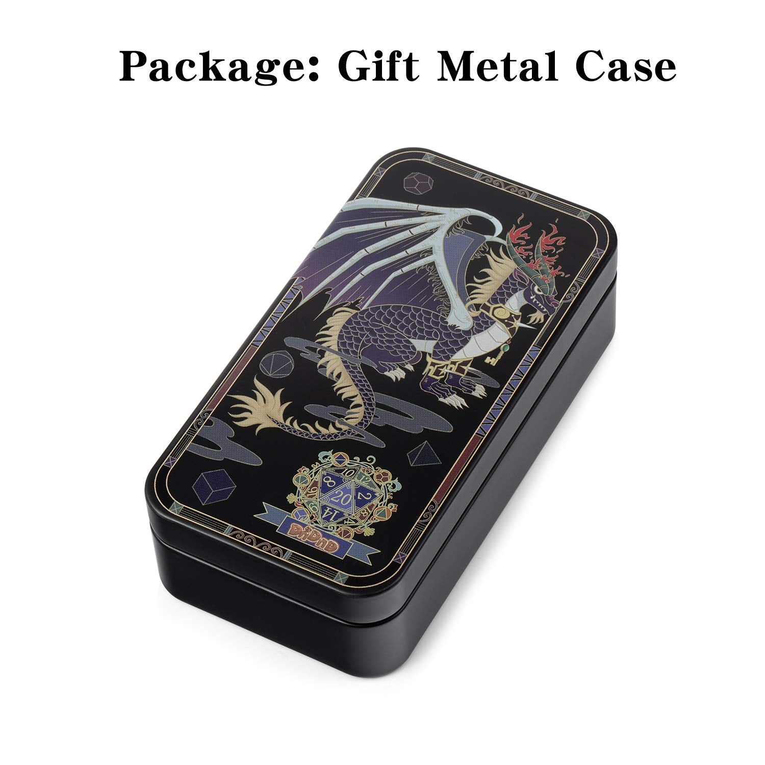 DnDnD Ancient Design Dice, 7PCS Brass DND Metal Dice with Metal Box for Table Games Dungeons and Dragons D&D
