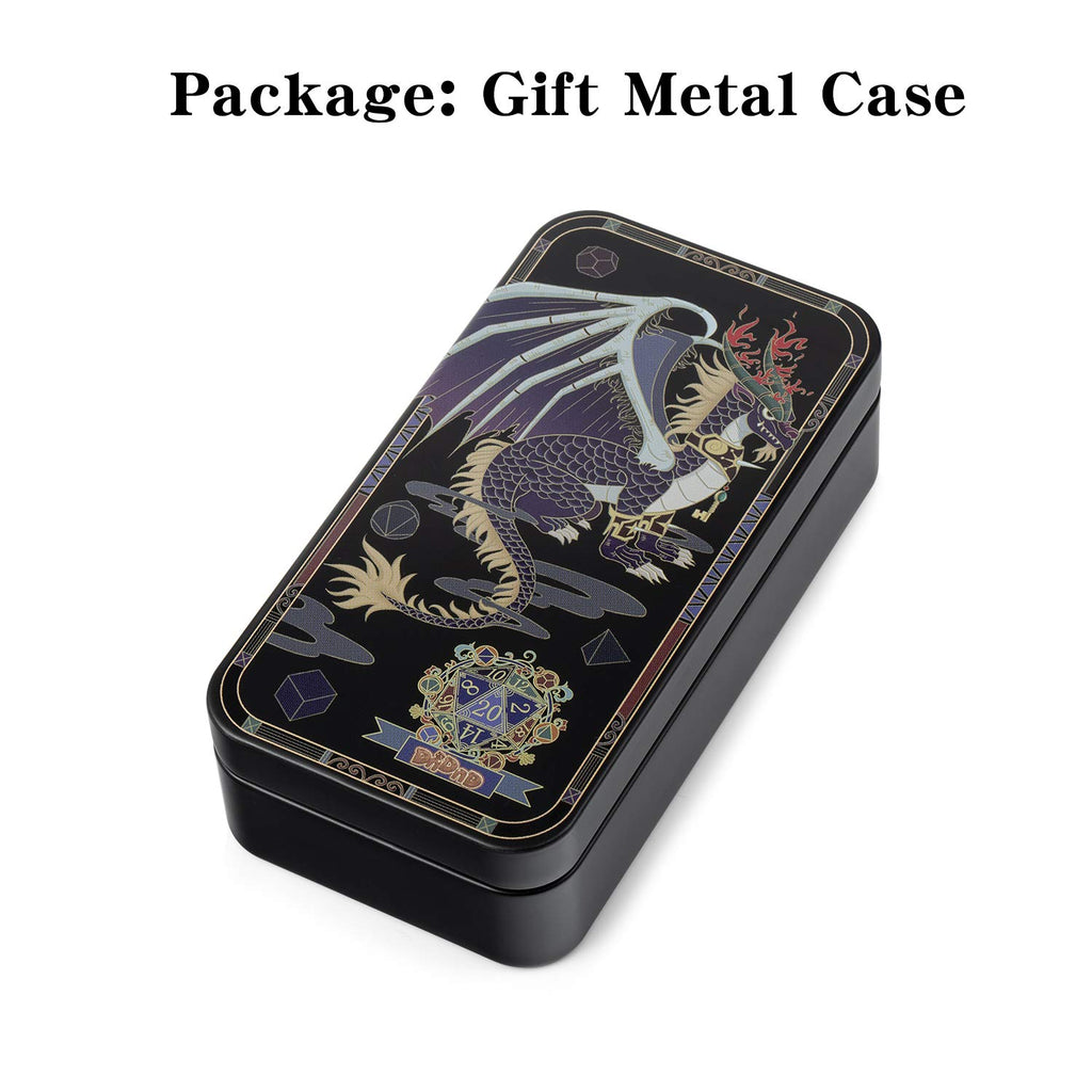 DNDND Glitter Purple Metal Dice Set, Solid Polyhedral DND Metallic Dice with Free Metal Case for Role Polying Game Dungeons and Dragons