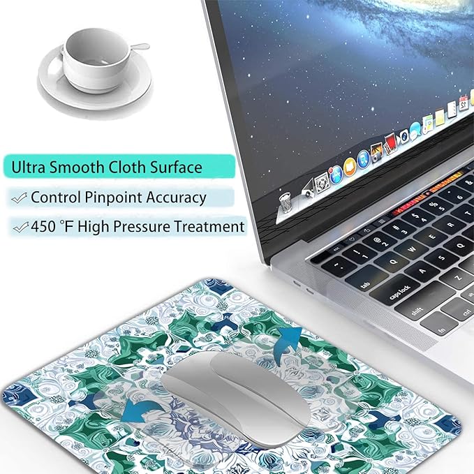Aesthetic Mandala Pattern Custom Mouse Pad with Non-Slip Rubber, Small Square Design for Wireless Laptop & Computer Mouse Pads for Desk, 9.5 x 7.9 inch Smooth Surface for Gaming & Office