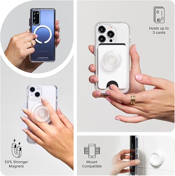 PopSockets Phone Grip for MagSafe with Kickstand, Magnetic Stand, Swappable Top, Secure Hold for iPhone MagSafe Cases, Phone & Tablet Grip - French Navy
