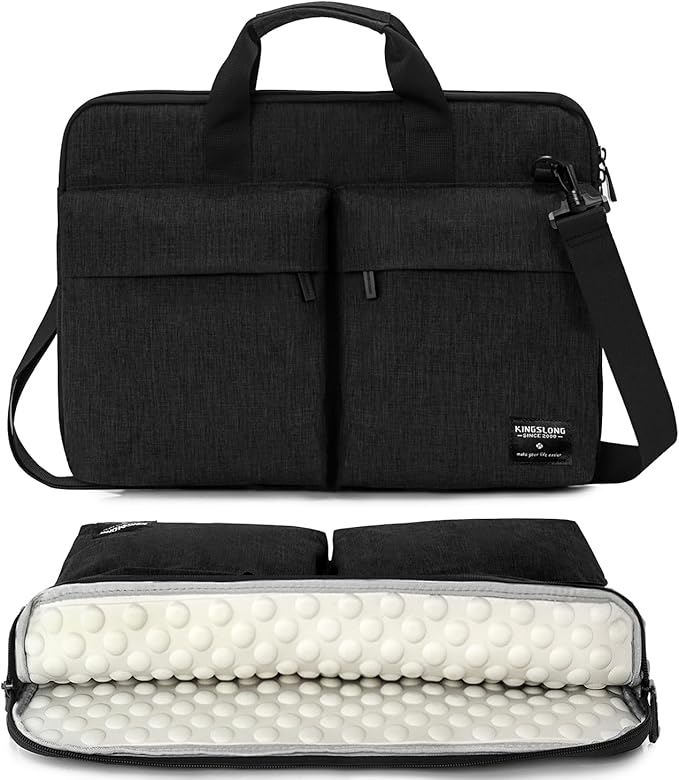 KINGSLONG 17-17.3 inch Slim Laptop Bag, Computer Carrying Case with Shoulder Strap, Notebook Handbag Cover for Men Women Fits Acer Asus Lenovo HP Toshiba Black