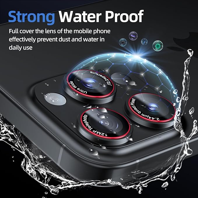 Camera Lens Protector for iPhone 16 Pro Max/iPhone 16 Pro/iPhone 15 Pro Max/iPhone 15 Pro/iPhone 14 Pro Max/14 Pro , [Military Grade Shatterproof][Full Coverage Metal] [Strong Adsorption] 9H Metal Aluminum Alloy Tempered Glass Camera Screen Cover, [Cas...