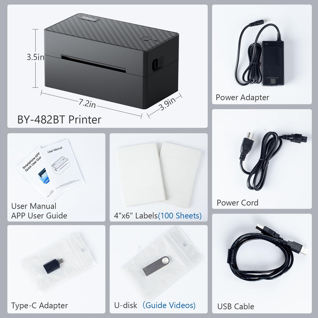 PEDOOLO Label Printer, 4x6 Shipping Label Thermal Printer for Packages, Bluetooth Conection and Compatible with Android, iPhone, Windows, Mac, Chromebook, Amazon, UPS, USPS, FedEx, Shopify