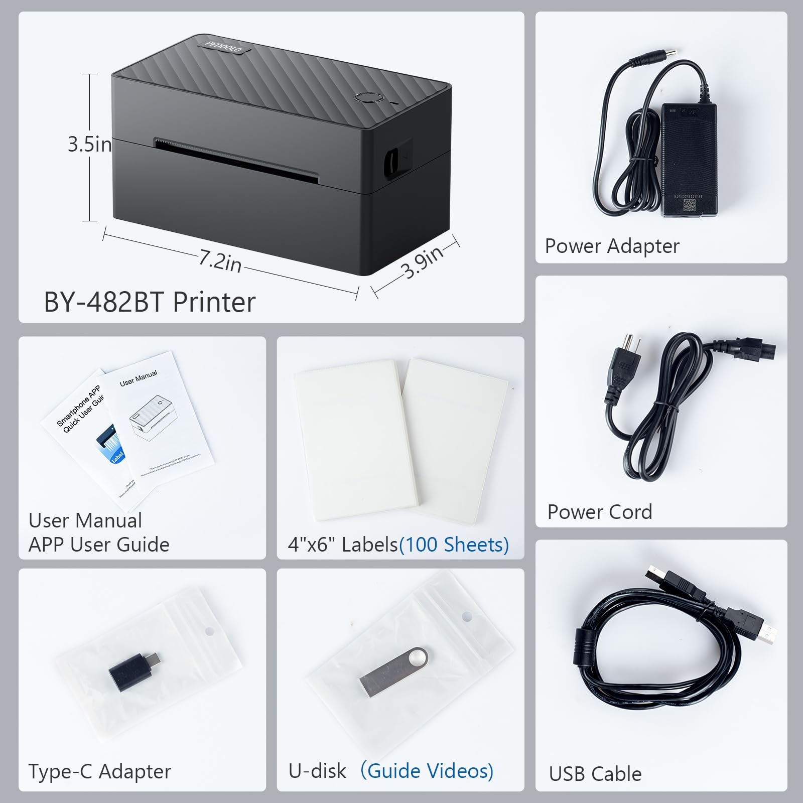 PEDOOLO Label Printer, 4x6 Shipping Label Thermal Printer for Packages, Bluetooth Conection and Compatible with Android, iPhone, Windows, Mac, Chromebook, Amazon, UPS, USPS, FedEx, Shopify