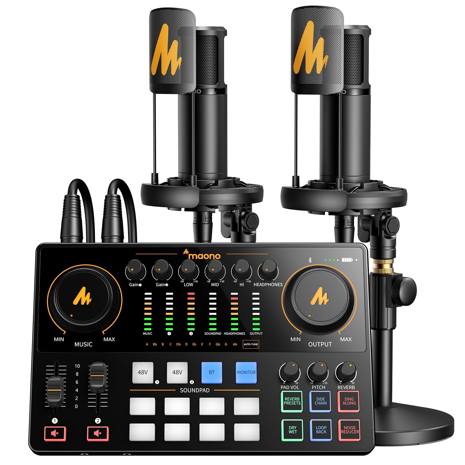 MAONO E2 Gen2B Podcast Equipment Bundle for 2, Dual XLR Condenser Mic Mixer