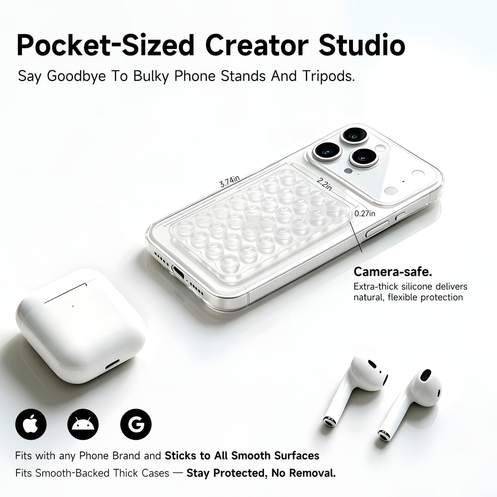 DreamsLink.LC Silicone Double-Sided Suction Phone Detachable Mount, Fidget Sticky Grip Hands-Free for Makeup, Gym, Cooking, ASMR/TikTok Recording & Selfie, Content Creator Trendy Gift (Clear,Small)