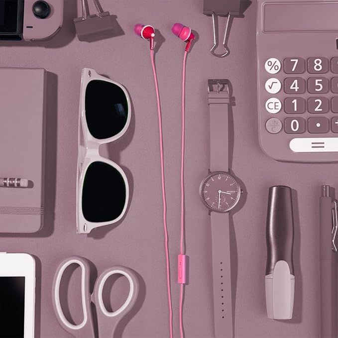 Panasonic ErgoFit Wired Earbuds With Microphone, 3.5mm Jack Wired Headphones with Mic and Call Controller, Ergonomic Custom-Fit Earpieces (S/M/L), for Phones and Laptops - RP-TCM125-P (Pink)