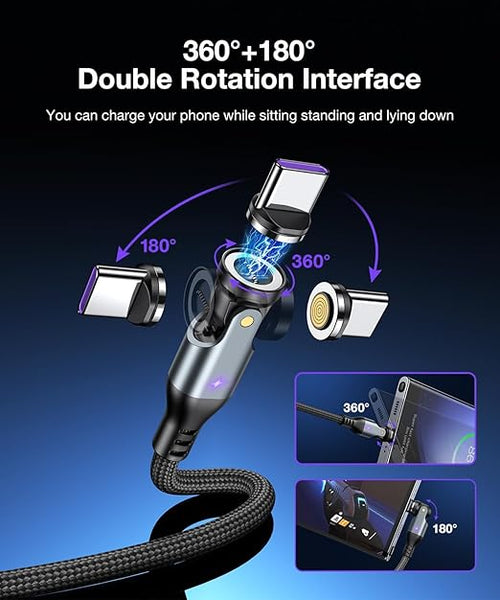 A.S Gen3 USB C Magnetic Charging Cable 240W (2Pack, 3.3ft/6ft), 9Pin Type C to Type C Magnet Charger Cable/360&180 Rotation Magnetic Phone Charger Data Cable for Phone 15/Samsung/M-Book/Pad Series