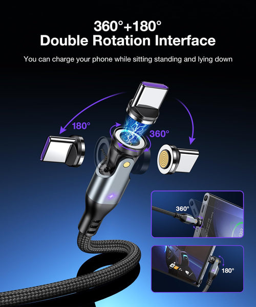 A.S Gen3 USB C Magnetic Charging Cable 240W (2Pack, 3.3ft/6ft), 9Pin Type C to Type C Magnet Charger Cable/360&180 Rotation Magnetic Phone Charger Data Cable for Phone 15/Samsung/M-Book/Pad Series